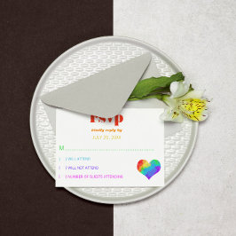 Rainbow Paint Heart Gay Lesbian Wedding RSVP Karte