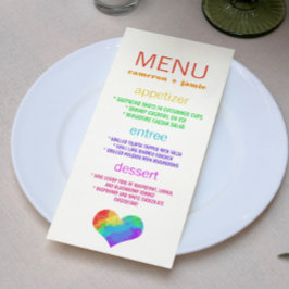 Rainbow Paint Heart Lesbian Gay Wedding Menü Menükarte