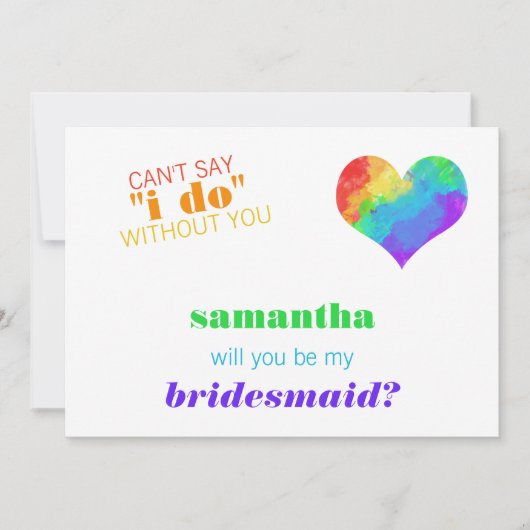 Rainbow Paint Heart Lesbian Wedding Bridesmaid Einladung (Vorderseite)
