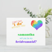 Rainbow Paint Heart Lesbian Wedding Bridesmaid Einladung (Stehend Vorderseite)