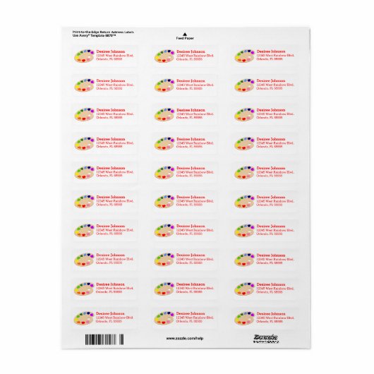 Rainbow Paint Palette Art Address Labels (Vorne)