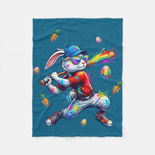 Rainbow paint rabbit batter funny easter bunny fleecedecke (Vorderseite)