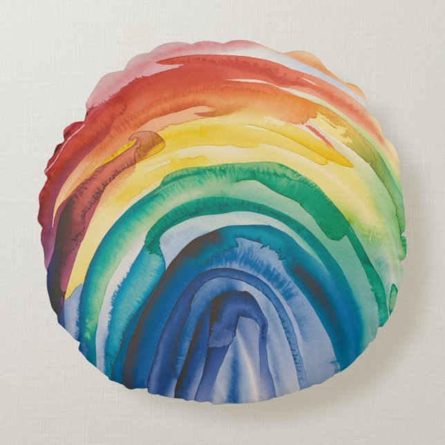 Rainbow Paint Rundes Kissen (Vorderseite)