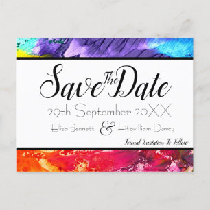 Rainbow Paint Save the Date Postkarte