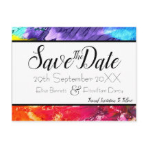 Rainbow Paint Save the Date Postkarte