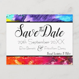 Rainbow Paint Save the Date Postkarte