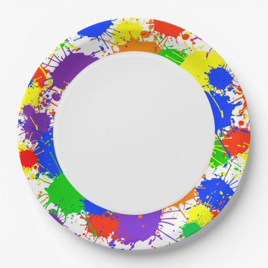 Rainbow Paint Splash Birthday Party Paper Plates Pappteller (Vorderseite)