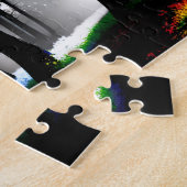 Rainbow Paint Spritzer auf Silhouette Forest Puzzle (Seite)