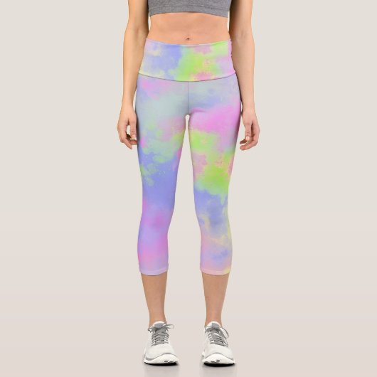 Rainbow Paint Spritzer Capri Leggings (Vorderseite)