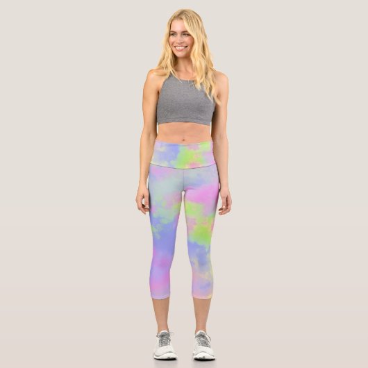 Rainbow Paint Spritzer Capri Leggings (Vorderseite)