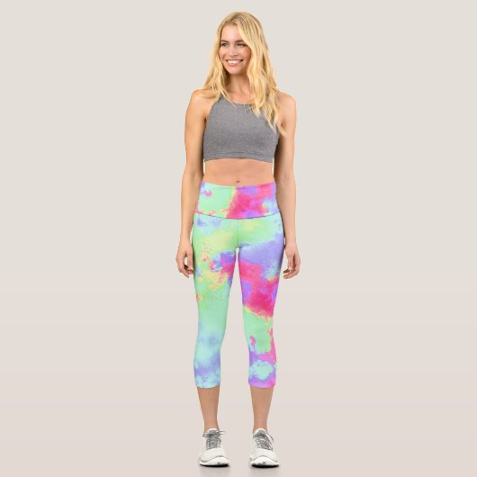 Rainbow Paint Spritzer Capri Leggings (Vorderseite)