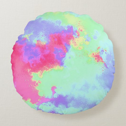 Rainbow Paint Spritzer Effect Pink Rundes Kissen (Vorderseite)