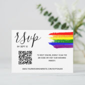 Rainbow Paint Strokes LGBT Wedding QR Code RSVP Karte (Stehend Vorderseite)