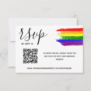 Rainbow Paint Strokes LGBT Wedding QR Code RSVP Karte