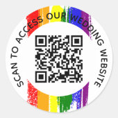 Rainbow Paint Strokes Wedding Website QR Code Runder Aufkleber (Vorderseite)