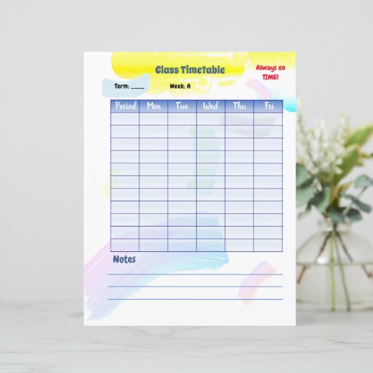 Rainbow Paint Student Class Timetable (Stehend Vorderseite)
