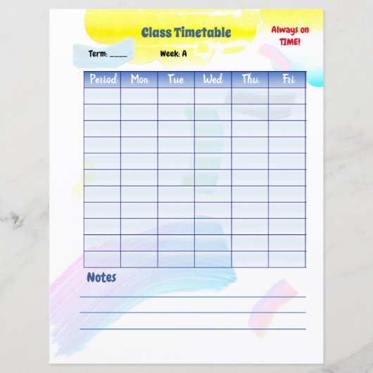 Rainbow Paint Student Class Timetable (Vorderseite)