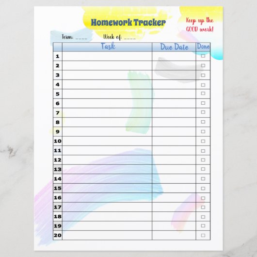 Rainbow Paint Student Hausaufgaben Tracker (Vorderseite)