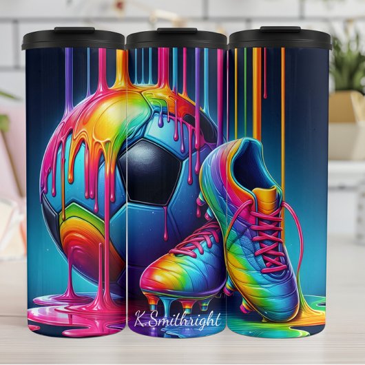 Rainbow Paint Tropfen Soccer Gear Thermosbecher