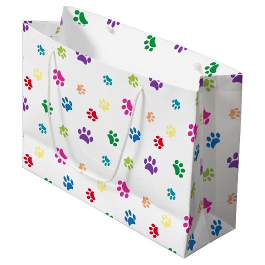 Rainbow Painted Paw Prints Große Geschenktüte (Vorderseite Schrägansicht)