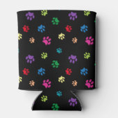 Rainbow Painted Paw Prints on Black Dosenkühler (Rückseite)