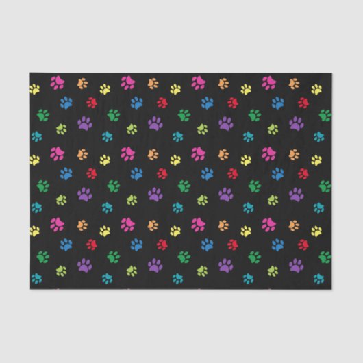 Rainbow Painted Paw Prints on Black Seidenpapier (Vorderseite)