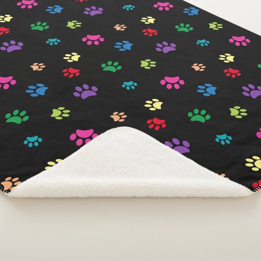 Rainbow Painted Paw Prints on Black Sherpadecke (3/4)