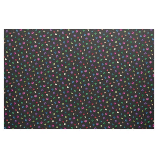 Rainbow Painted Paw Prints on Black Stoff (Yard (91,4 cm))