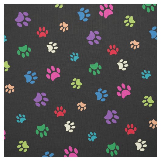 Rainbow Painted Paw Prints on Black Stoff (Muster)