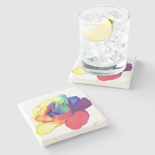 Rainbow Painted Rose Steinuntersetzer (Seitenansicht)