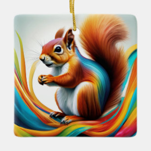 Rainbow Painted Squirrel Keramikornament