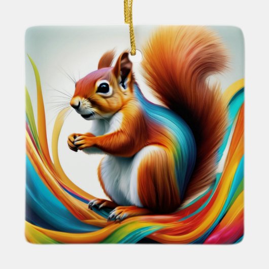 Rainbow Painted Squirrel Keramikornament (Vorderseite)