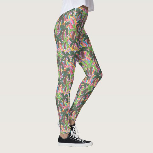 Rainbow Palm Tree Party Print Leggings (Rechts)
