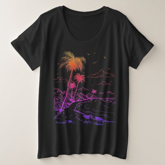 Rainbow Palm Trees and Sandpiper Beach Life T-Shir Große Größe T-Shirt (Design vorne)
