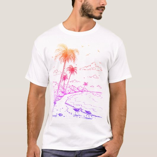 Rainbow Palm Trees and Sandpiper Beach Life T-Shir T-Shirt (Vorderseite)