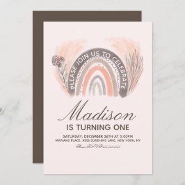 Rainbow Pampas Doodle Hand Gezeichnet Bohemischer Einladung