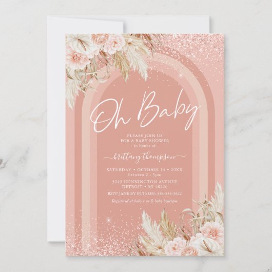 Rainbow Pampas Grass Girl Kinderdusche Einladung (Vorderseite)