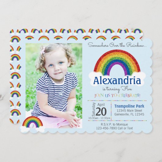 Rainbow Party Einladung mit Foto Rainbow Invite (Vorne/Hinten)
