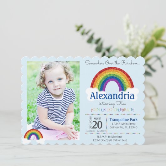 Rainbow Party Einladung mit Foto Rainbow Invite (Stehend Vorderseite)