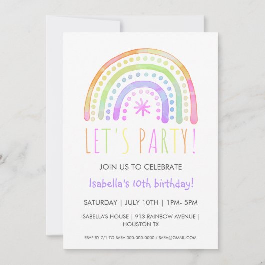 Rainbow Party | Einladung zum Geburtstag (Vorderseite)