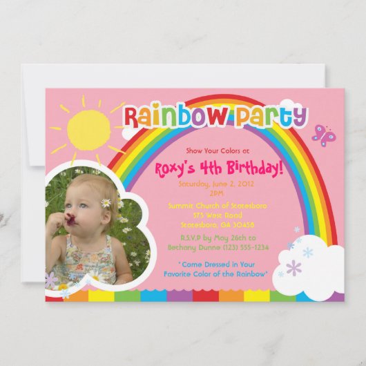 Rainbow Party Foto Einladungen für Mädchen (Vorderseite)