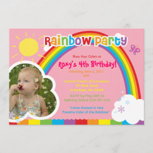 Rainbow Party Foto Einladungen für Mädchen