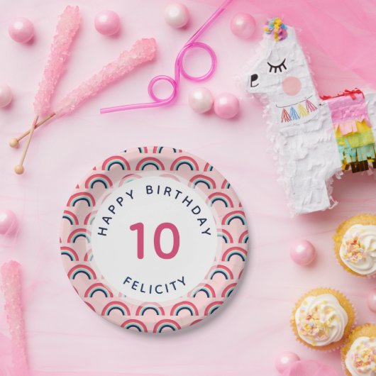 Rainbow Party Personalisiert Name Age Rosa Blau Pappteller (Party)
