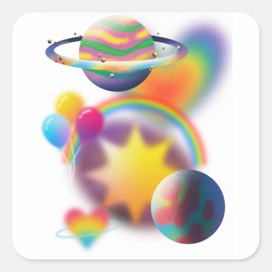RAINBOW-PARTY QUADRATISCHER AUFKLEBER (Vorderseite)