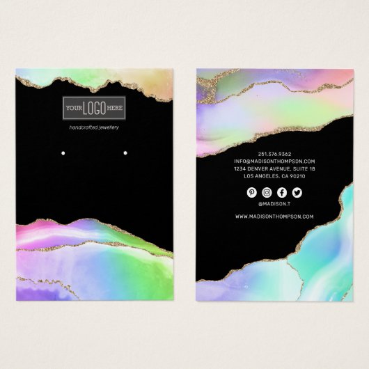 Rainbow Pastel Agate Earring Display (Vorne & Hinten)