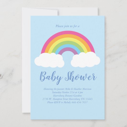 Rainbow Pastel Baby Shower Clouds Einladung (Vorderseite)
