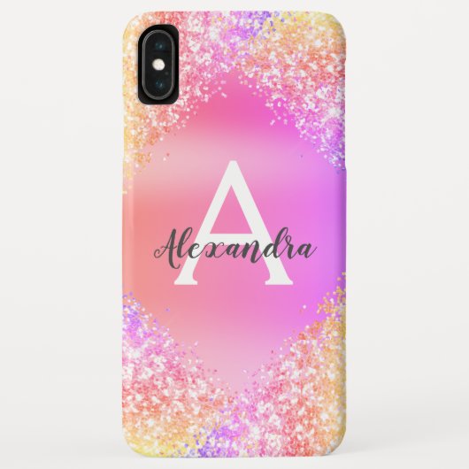 Rainbow Pastel Bling Luxus Glitzer Monogram Case-Mate iPhone Hülle (Rückseite)