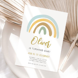 Rainbow Pastel Boho Mute Blue Boy Erster Geburtsta Einladung
