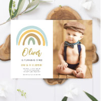 Rainbow Pastel Boho Mute Blue Boy Erster Geburtsta