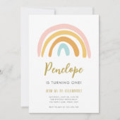 Rainbow Pastel Boho Mute Pink Girl Erster Geburtst Einladung (Vorderseite)